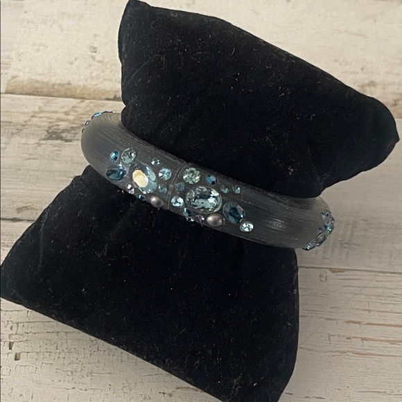 Alexis Bittar Jewelry - Alexis Bittar Gunmetal Crystal Hinged Bangle Purple Grey Tone